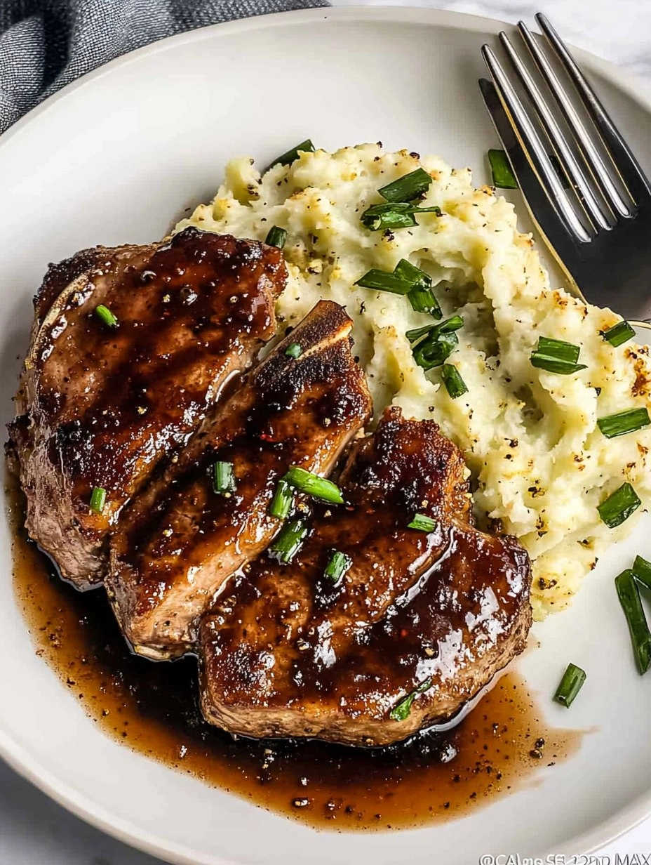 Balsamic Pork Chops with Cauli Mash 86 Balsamic Pork Chops with Cauli Mash