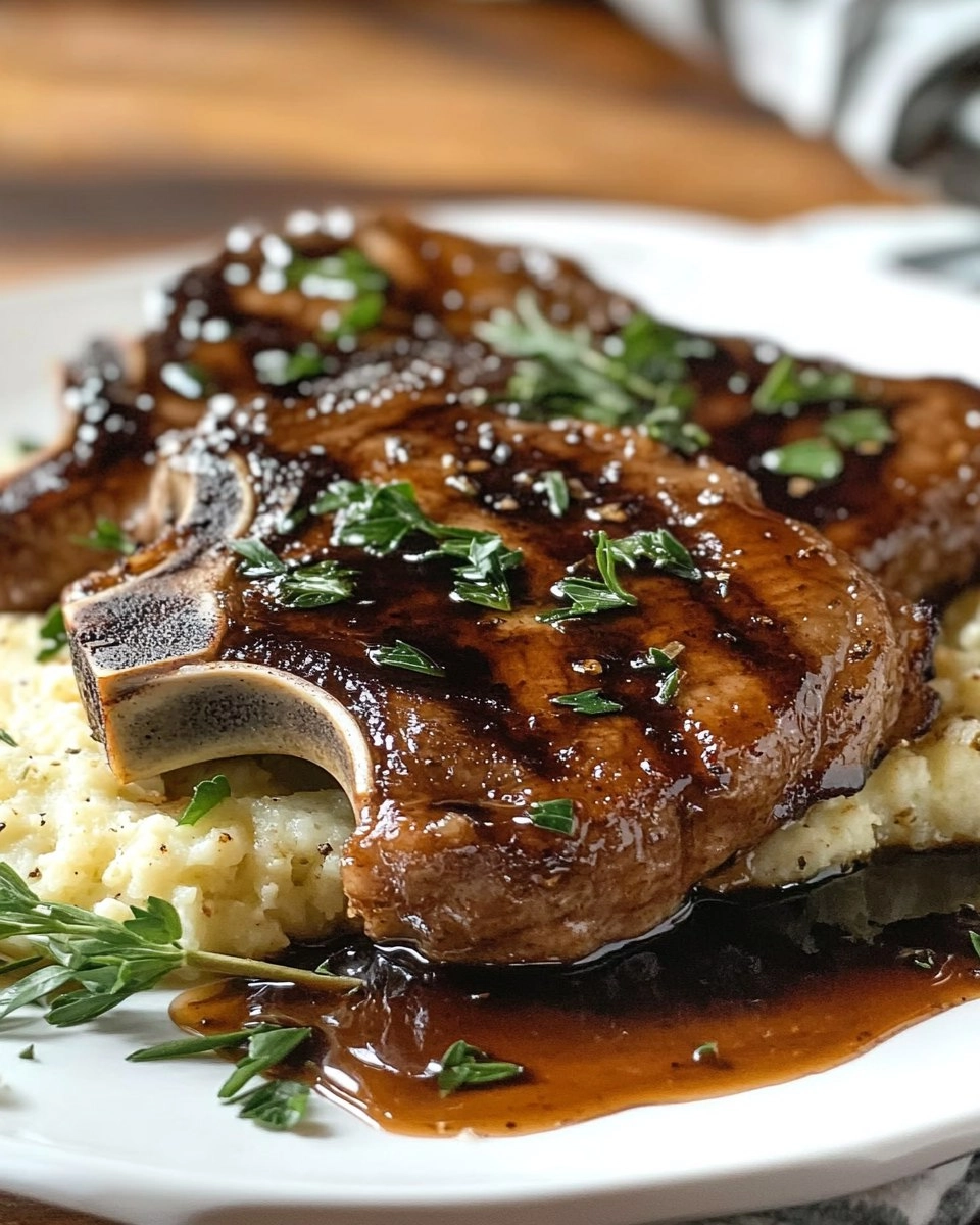 Balsamic Pork Chops with Cauli Mash 87 Balsamic Pork Chops with Cauli Mash