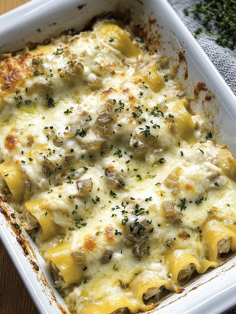 French Onion Chicken Lasagna Rollups 