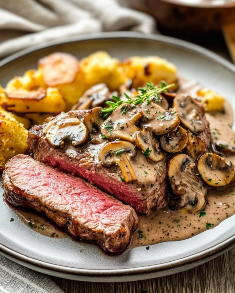 Pink-Roasted-Steak-with-Mushroom-Sauce-Recipe