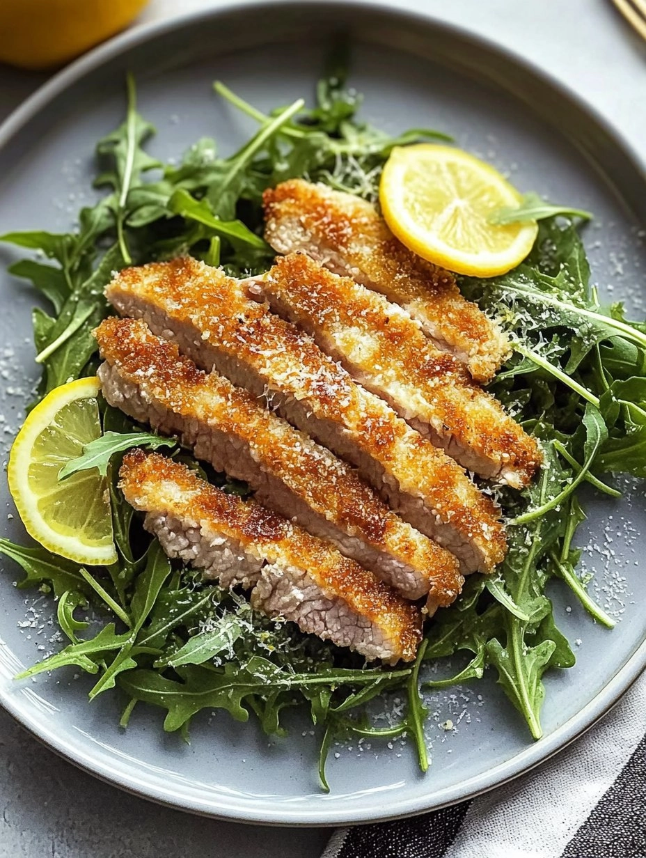 Pork Milanese with Lemon Parmesan Arugula 116 Pork Milanese with Lemon Parmesan Arugula