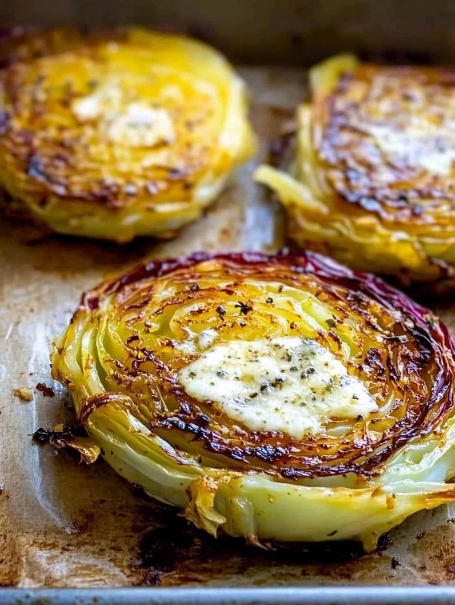 Crispy Roasted Parmesan Cabbage Steaks with Garlic Herb Butter