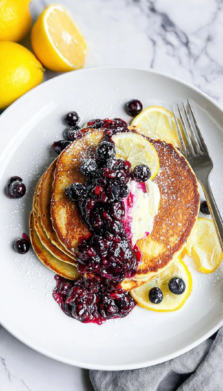 Lemon Ricotta Pancakes with Warm Berry Compote