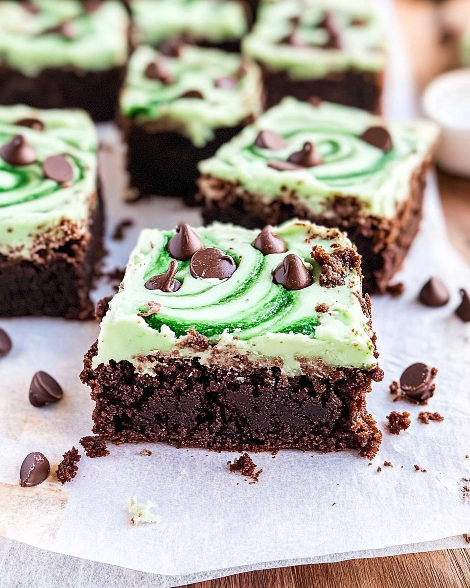 Mint Chocolate Chip Brownies with Green Swirl Frosting 130 Mint Chocolate Chip Brownies with Green Swirl Frosting