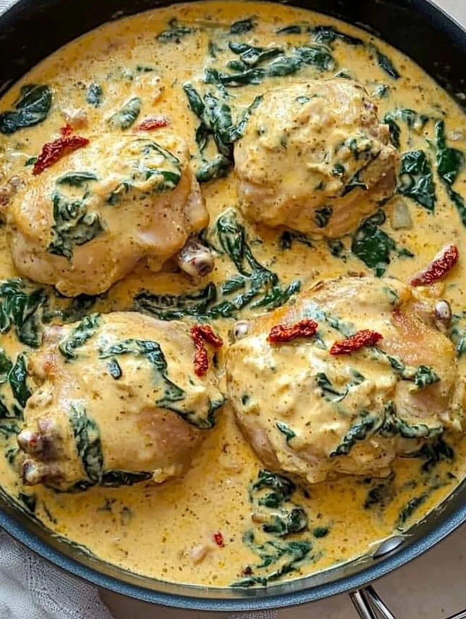 One-Pan Creamy Tuscan Chicken Thighs with Spinach & Sun-Dried Tomatoes 156 One-Pan Creamy Tuscan Chicken Thighs with Spinach & Sun-Dried Tomatoes