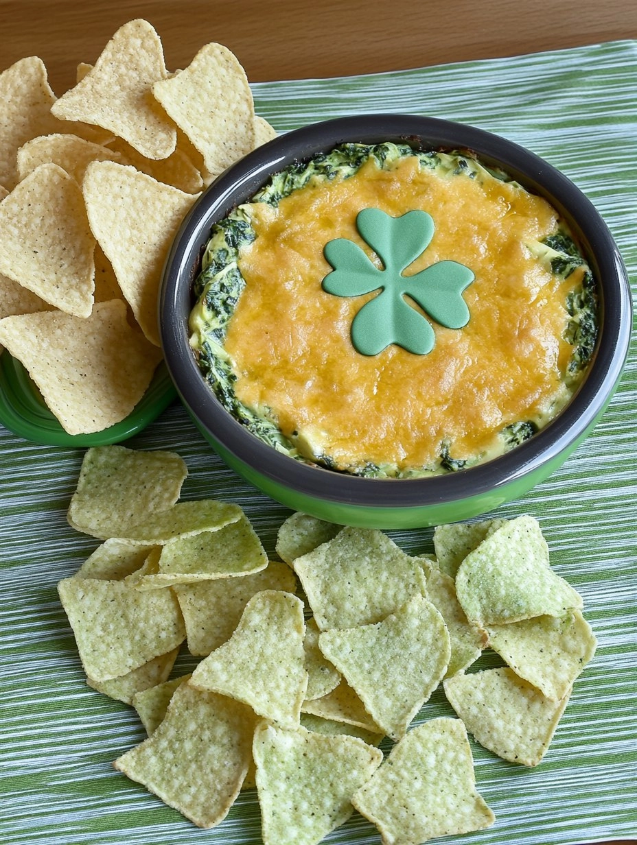 Shamrock Spinach Artichoke Dip with Green Tortilla Chips 111 Shamrock Spinach Artichoke Dip with Green Tortilla Chips