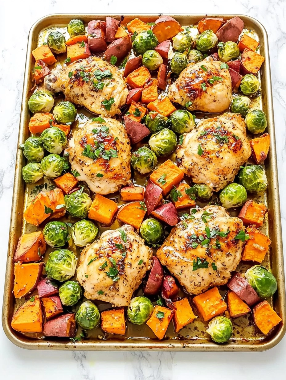 Sheet-Pan Maple Dijon Chicken with Brussels Sprouts & Sweet Potatoes 101 Sheet-Pan Maple Dijon Chicken with Brussels Sprouts & Sweet Potatoes