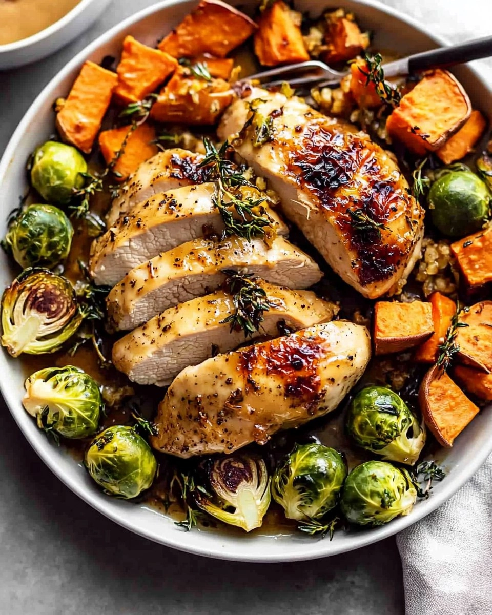 Sheet-Pan Maple Dijon Chicken with Brussels Sprouts & Sweet Potatoes 102 Sheet-Pan Maple Dijon Chicken with Brussels Sprouts & Sweet Potatoes