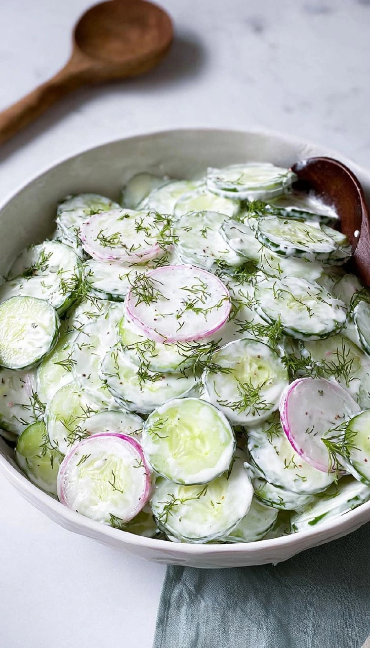 Creamy Cucumber Salad with Sour Cream & Dill
