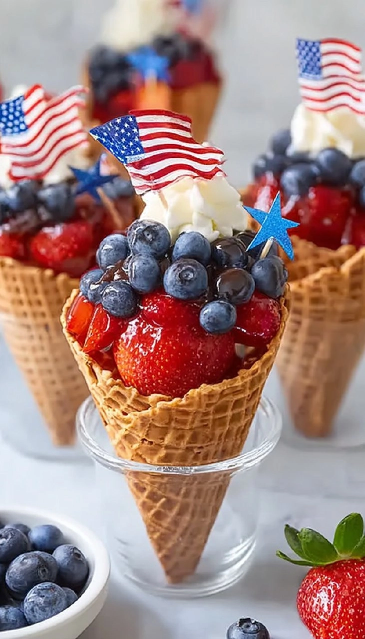 No-Bake 4th of July Patriotic Fruit Cones