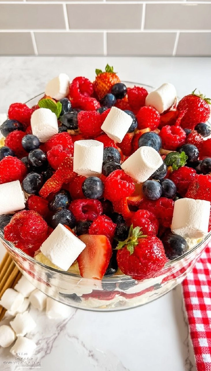 Red White and Blue Cheesecake Salad | Patriotic No-Bake Dessert for the 4th of July