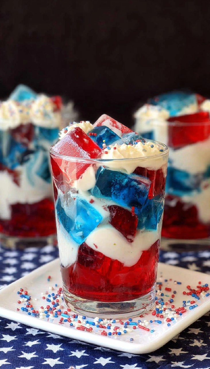Red, White, and Blue Jello with Cream