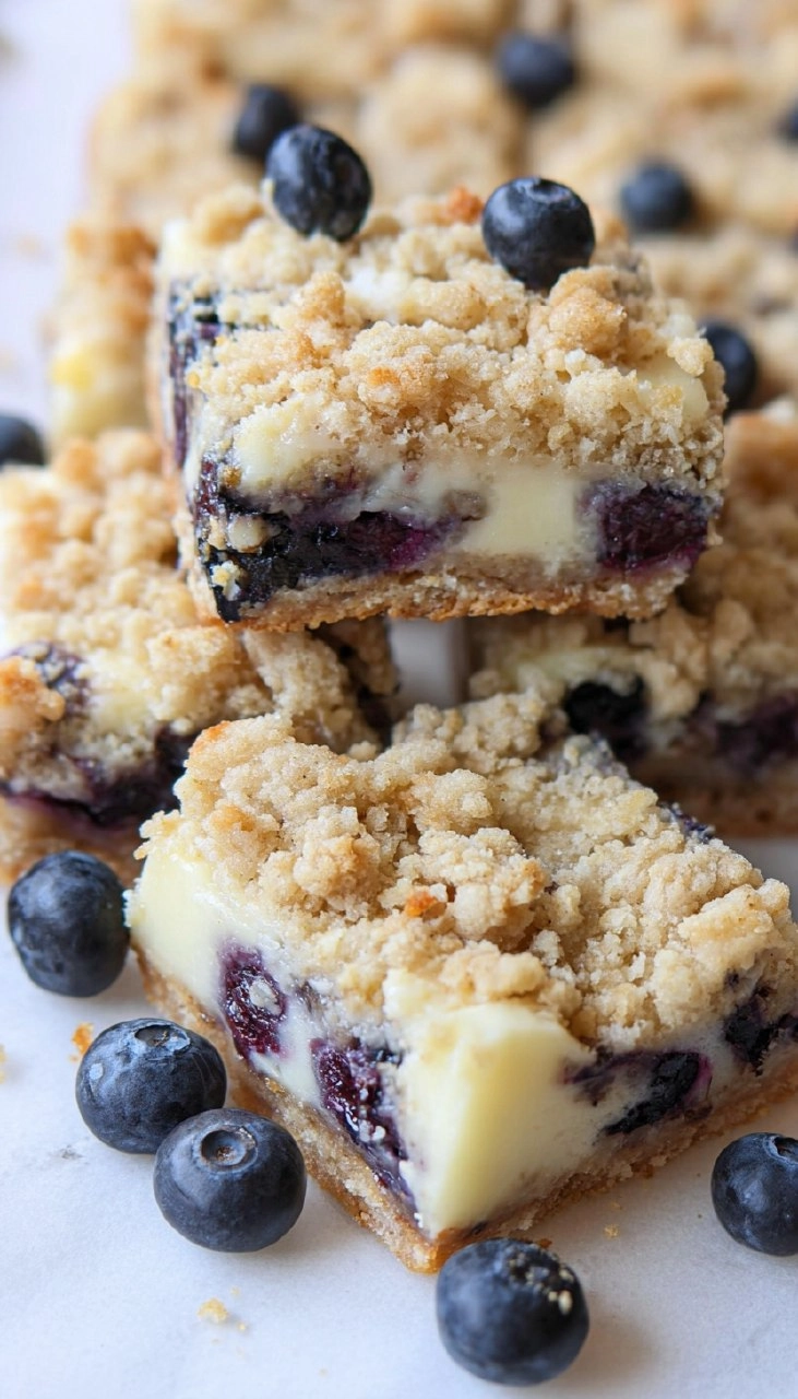 Blueberry Crumble Cheesecake Bars