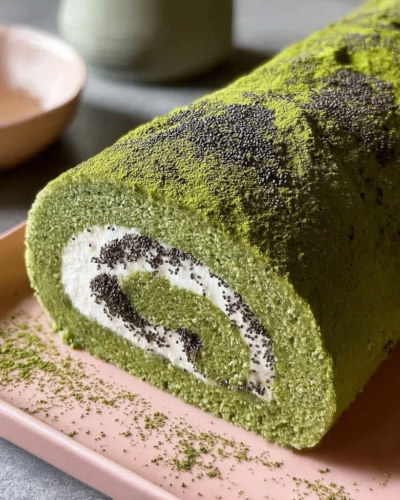 Matcha-Swiss-Roll-Cake-with-Black-Sesame-Mousse-Recipe