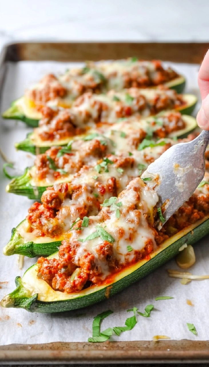 Sausage Stuffed Zucchini Boats