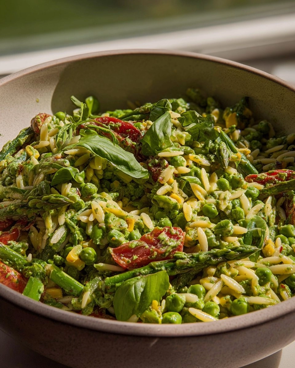 Spring Orzo Pasta Salad with Creamy Basil Vinaigrette