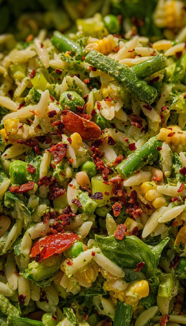 Spring Orzo Pasta Salad with Creamy Basil Vinaigrette