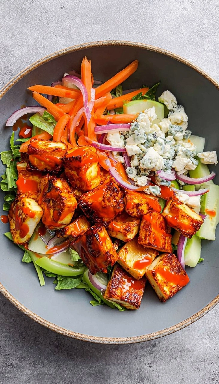Crispy Buffalo Halloumi Salad