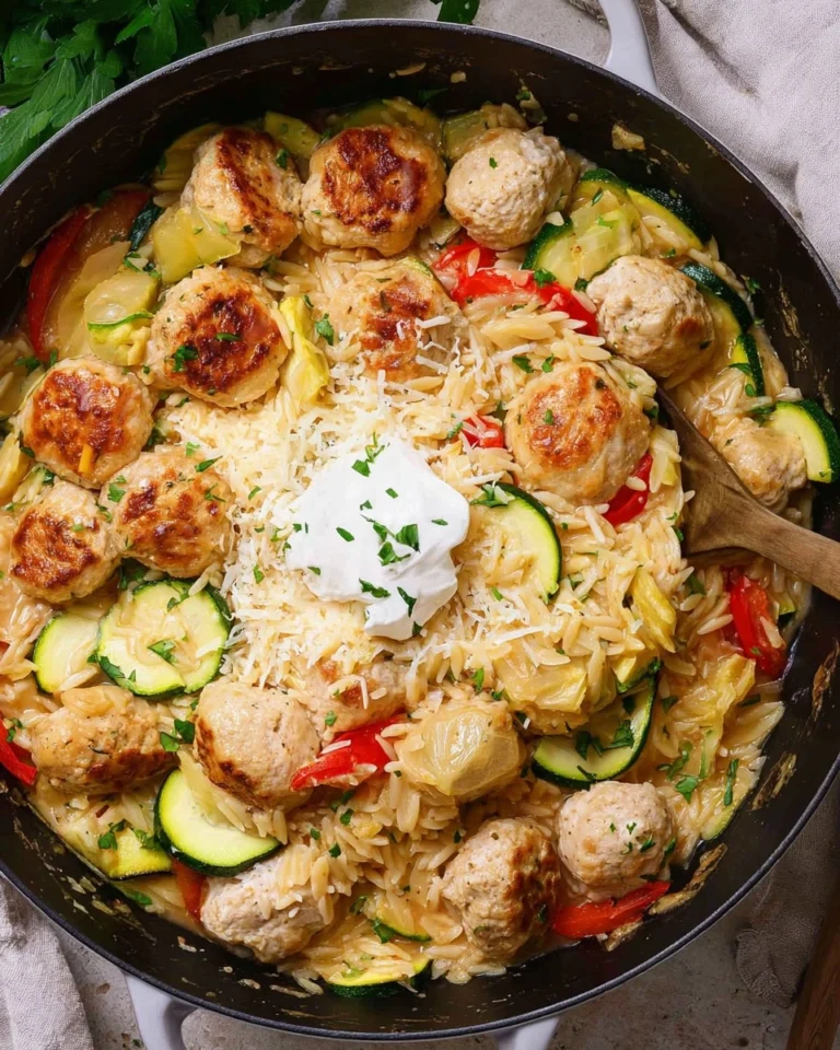Summer-Squash-Orzo-Skillet-with-Chicken-Meatballs-Recipe